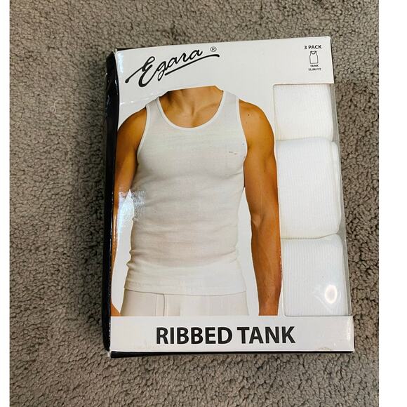 New Egara Men's Ribbed Tank 3 Pack, White Size XL - Picture 1 of 2
